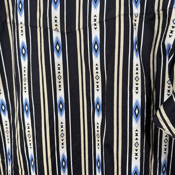 Plains Western Wear Southwest Aztec Pearl Snap Shirt Medium Black Blue VTG - Picture 12 of 14